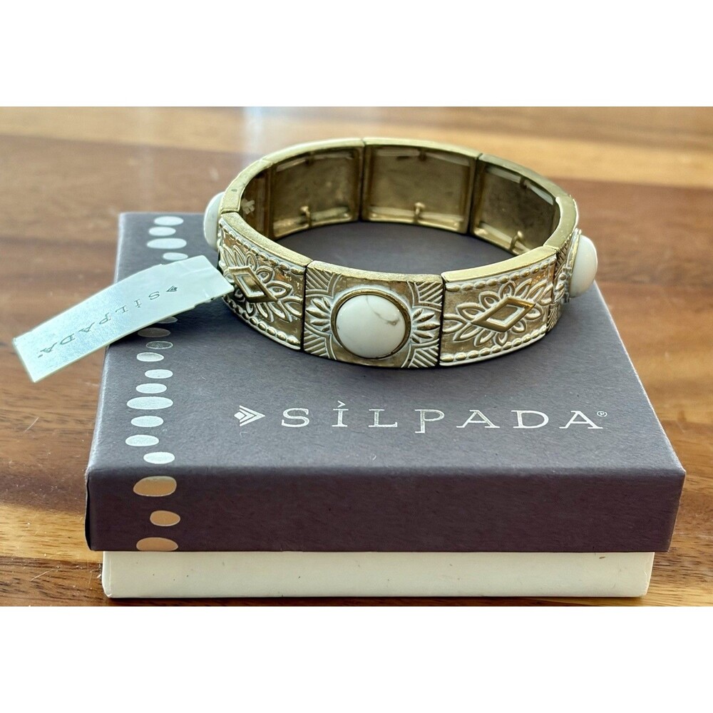 SILPADA Gorgeous Unreleased Brass and White Howlite Stretch Bracelet - NWT
